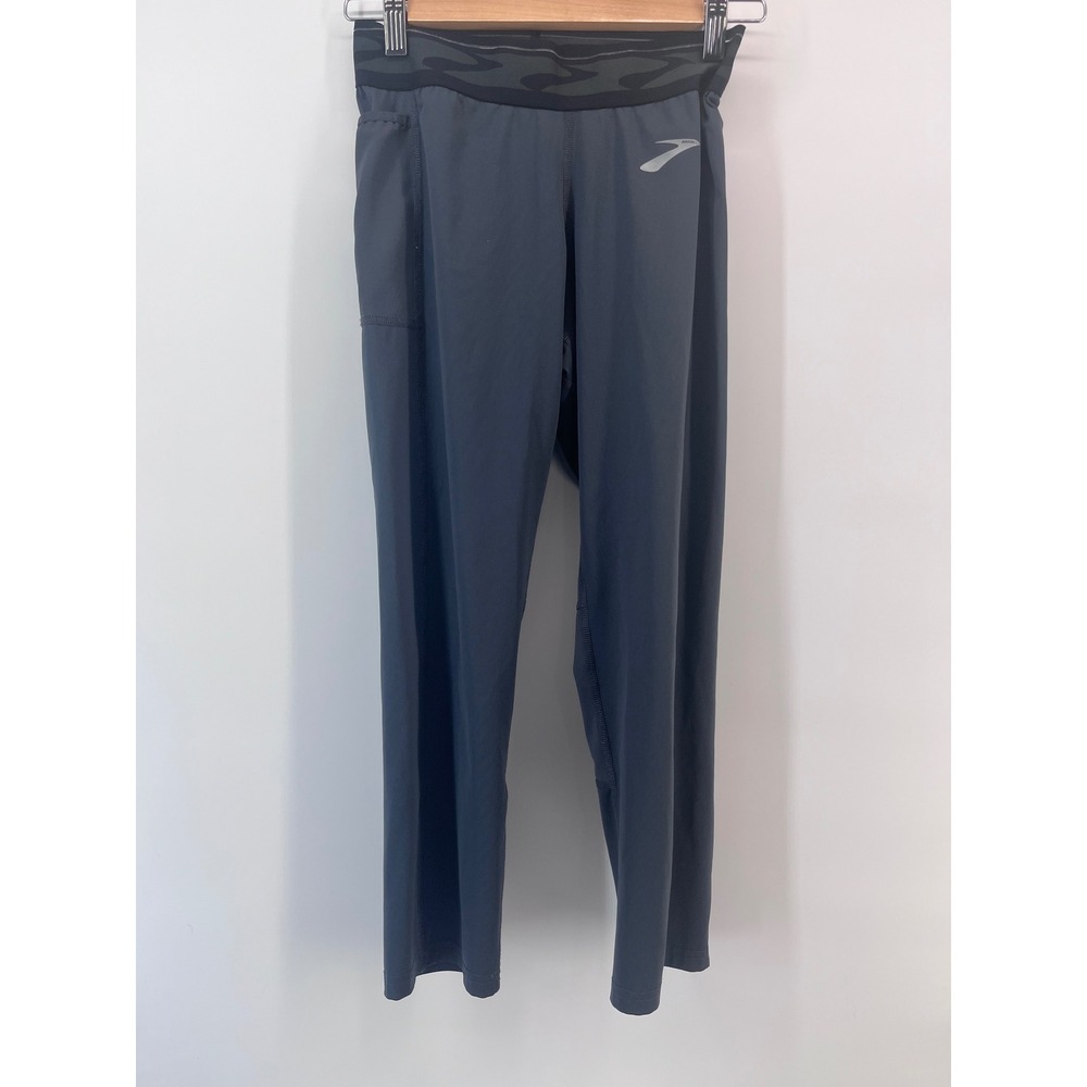 Brooks Mens Running Tights Gray Compression Athletic Leggings Side Pocket Small
